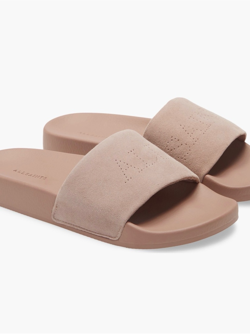 All Saints Suede Slide Sandals in Dusty Rose